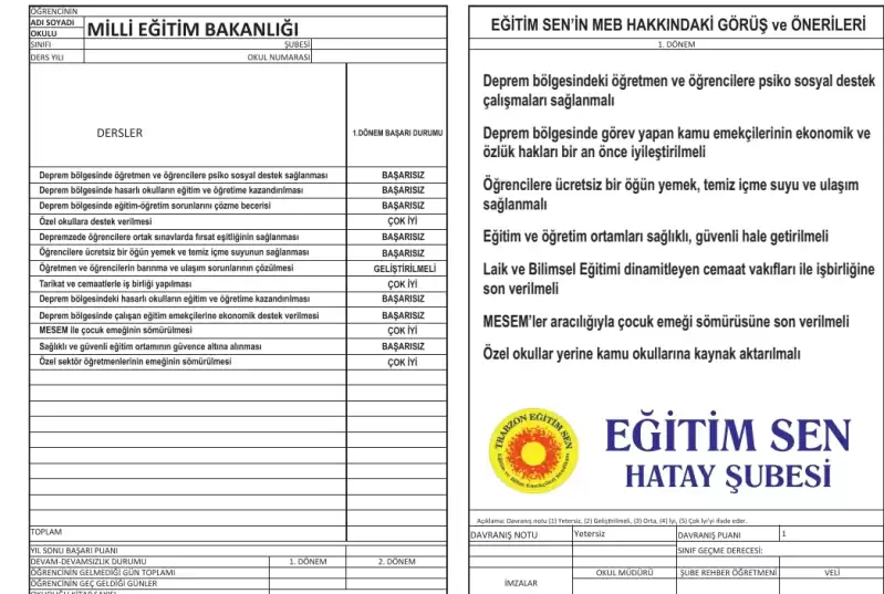 HATAY EĞİTİM SENDEN MİLLİ EĞİTİM BAKANLIĞI’NA ZAYIF KARNE VERDİ