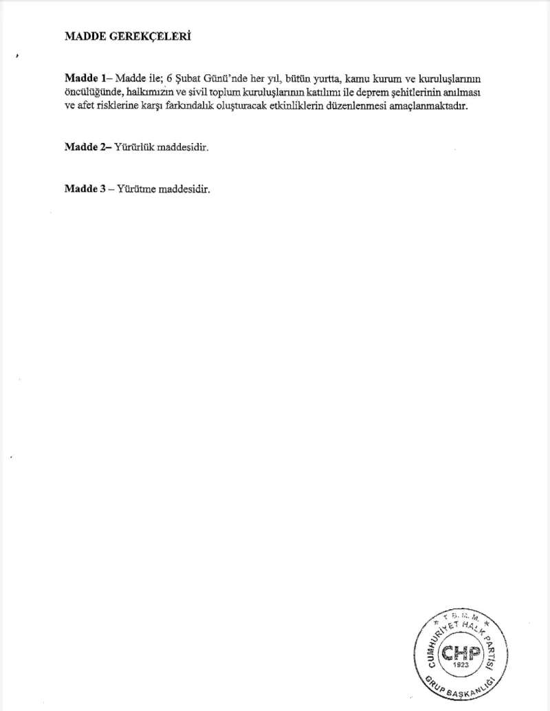 GÜZELMANSUR’DAN KANUN TEKLİFİ, 6 ŞUBAT DEPREM ŞEHİTLERİNİ ANMA GÜNÜ İLAN EDİLSİN